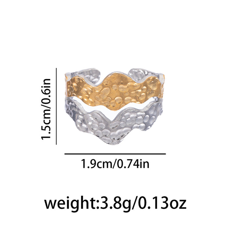 Personalized Two-color Stainless Steel Stacked Leaves Geometric Rings