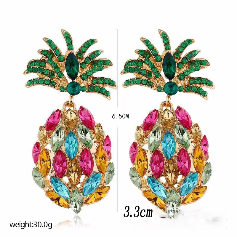 Metal Summer Cool Tropical Fruit Diamond Color Full Green Earrings