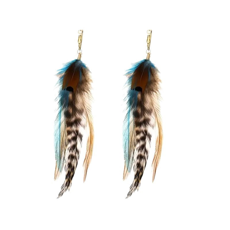 Bohemian Feather Elegance Retro Long Exaggerated Personalized Tassel Earrings