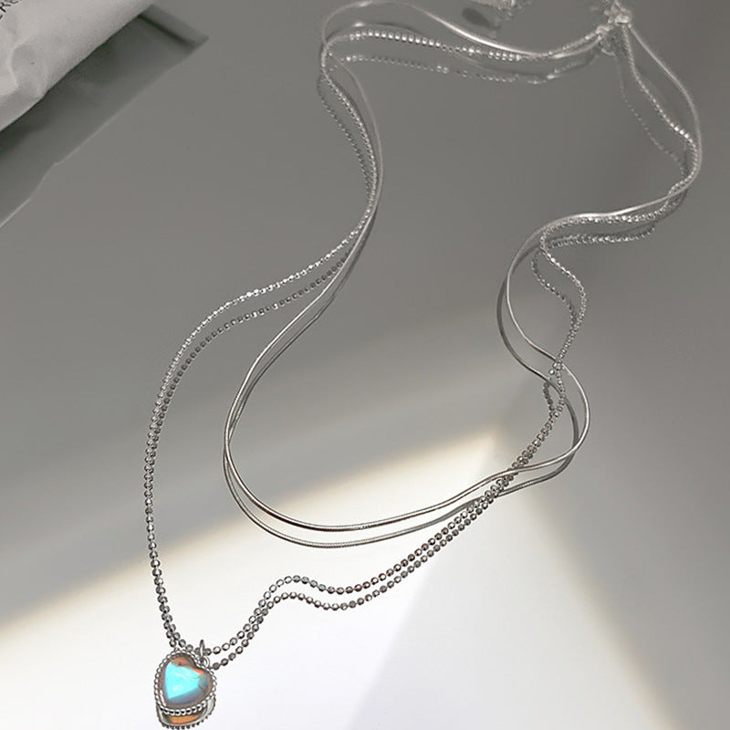 Love Moonstone Female Sweet Gradient Gem Heart Shaped Necklaces