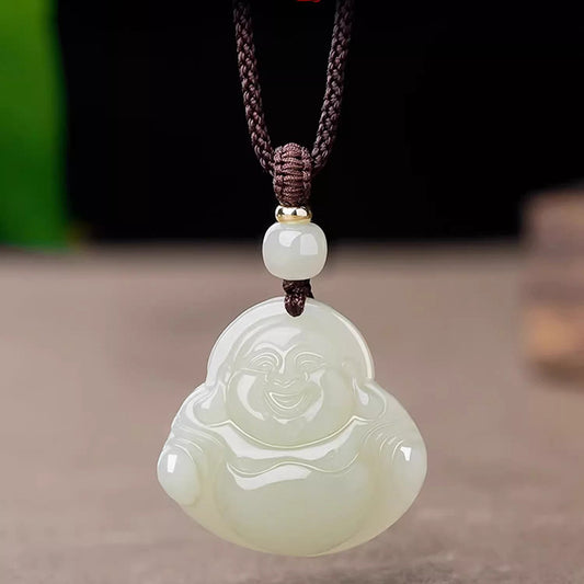 Jade Maitreya Buddha Female Statue Head Pendants