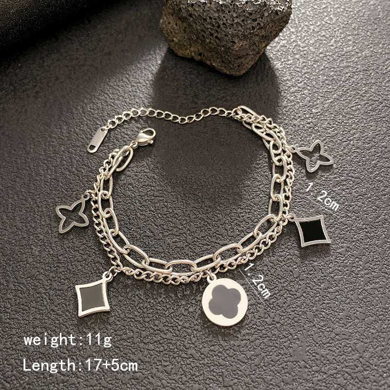Hip Hop Fashion Roman Digital Four-leaf Clover Chain Special Trendy Bracelet