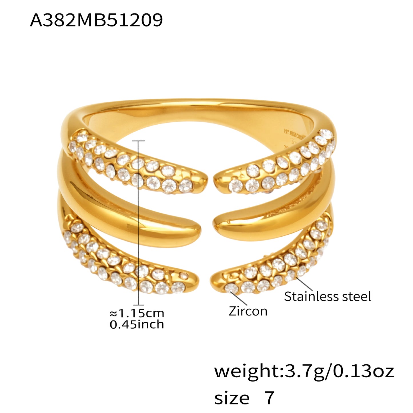 Steel Fine Diamond Inlaid Zircon Opening Gold Ring