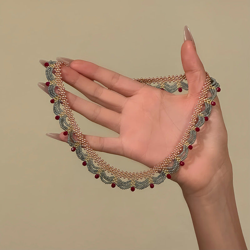 Women's Micro Glass Bead Lace French Vintage Court Necklace