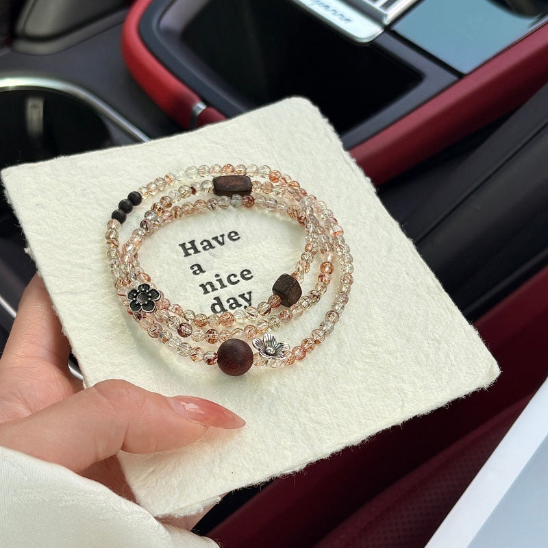 Beauty Of Flowers Black Gold Super Three Circle Crystal Female Bracelet