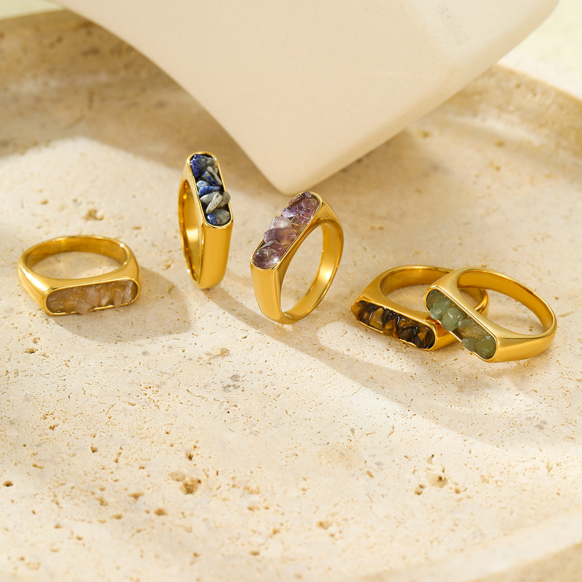 Natural Stone Exquisite Elegant Stainless Steel Rings