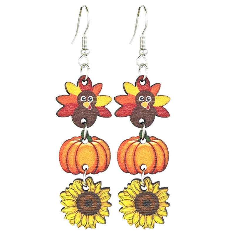 Thanksgiving Wooden Turkey Pumpkin Maple Leaf Rings