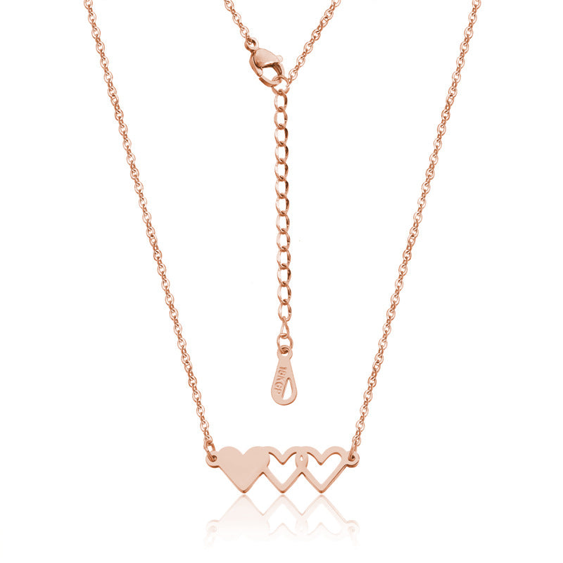 Sisters Family Peach Heart Three Titanium Necklaces