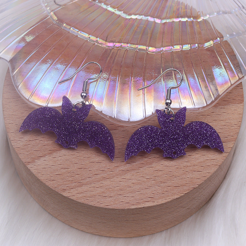 Women's Halloween Exaggerated Long Stitching Bat Pumpkin Spider Earrings