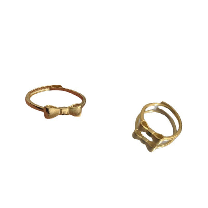 Simple Sweet Bow Matte Gold High Sense Daily Adjustable Ring
