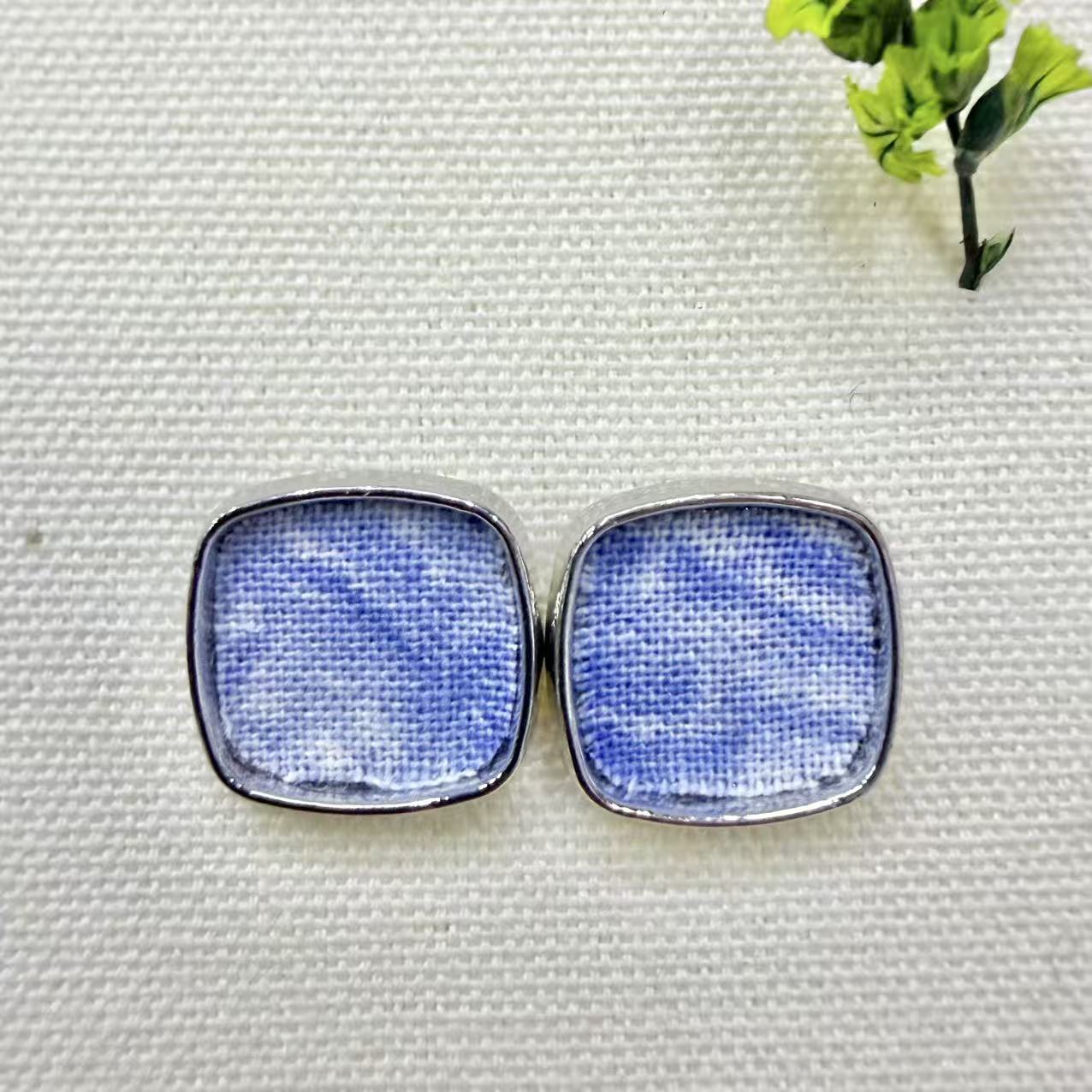 Yunnan Dali Ethnic Style Blue Dyed Stud Earrings