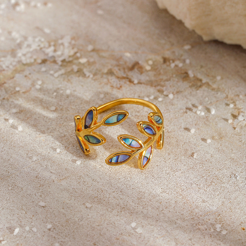 National Trendy Enamel Leaves Open Antique Design Ring