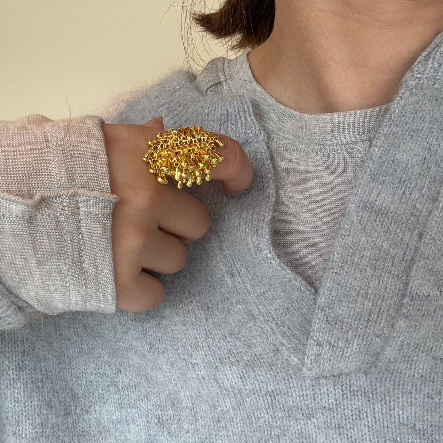 Women's Woven Crystal Tassel Exaggerated Gold Sier Color Water Drop Ring