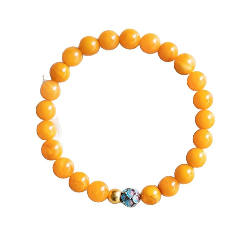 Women's Flower Imitation Beeswax Raw Ore Chicken Oil Yellow Amber Chinese Bracelet