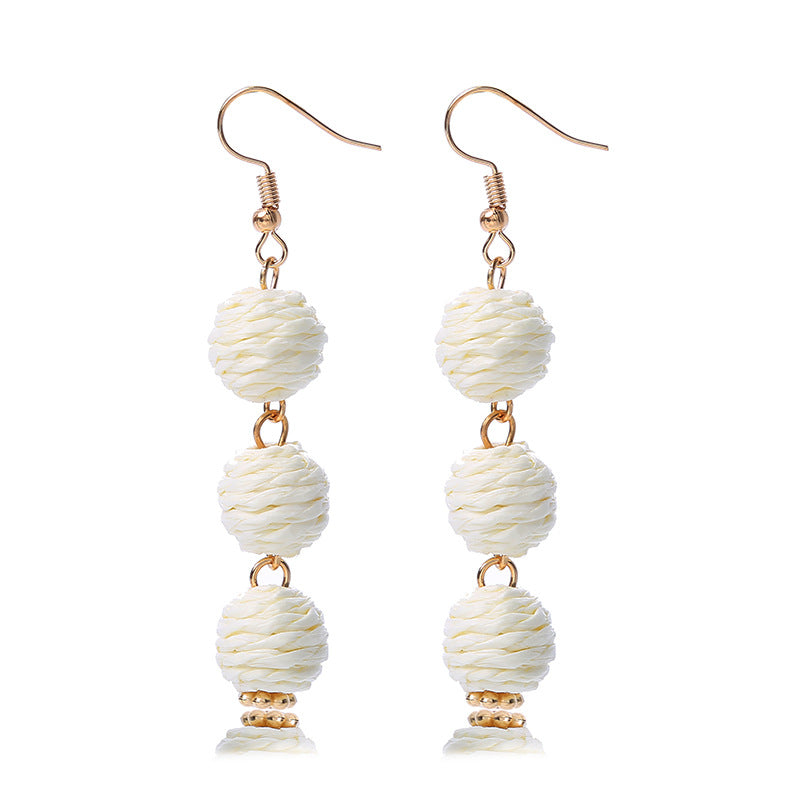 Raffia Round Long Eardrops Bohemian Retro Earrings