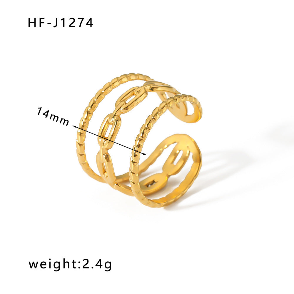 Minority Design Irregular Oil Pressure Gold Titanium Steel Open Female Rings