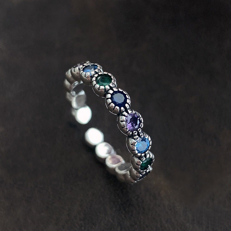 Round Color Zircon Personality Affordable Luxury Cold Style French Flower Ring