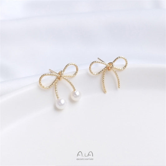 Gold-plated Color Retention Winding Bow Fashion Stud Earrings