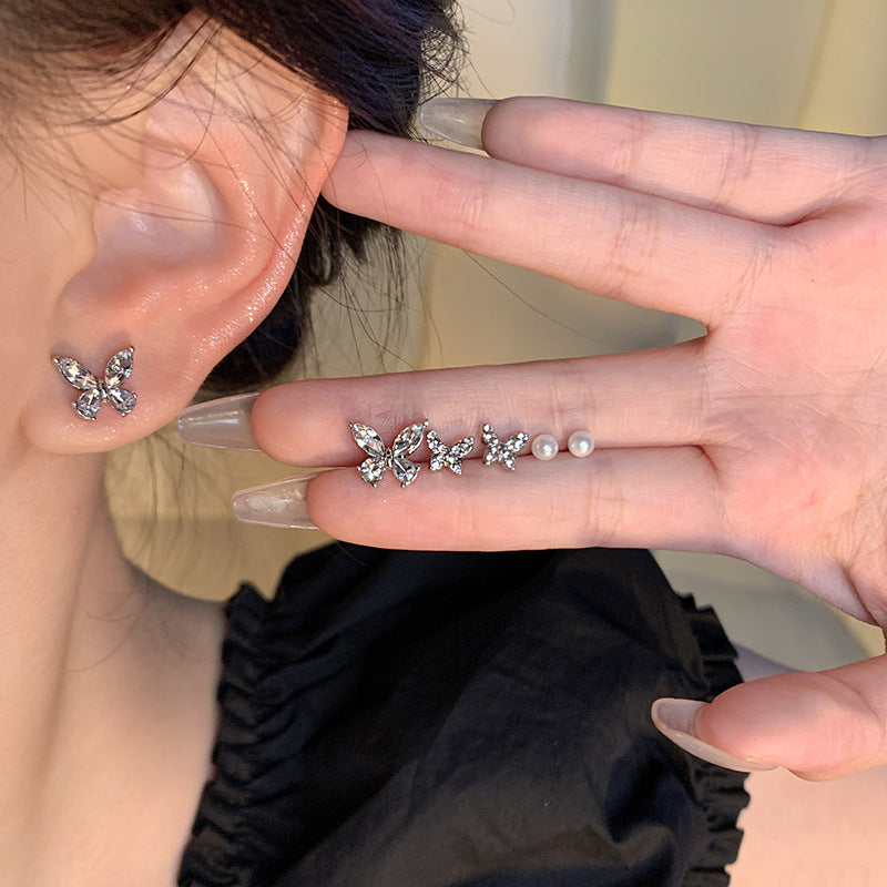 Sier Needle Niche High-grade Zircon Butterfly Female Earrings