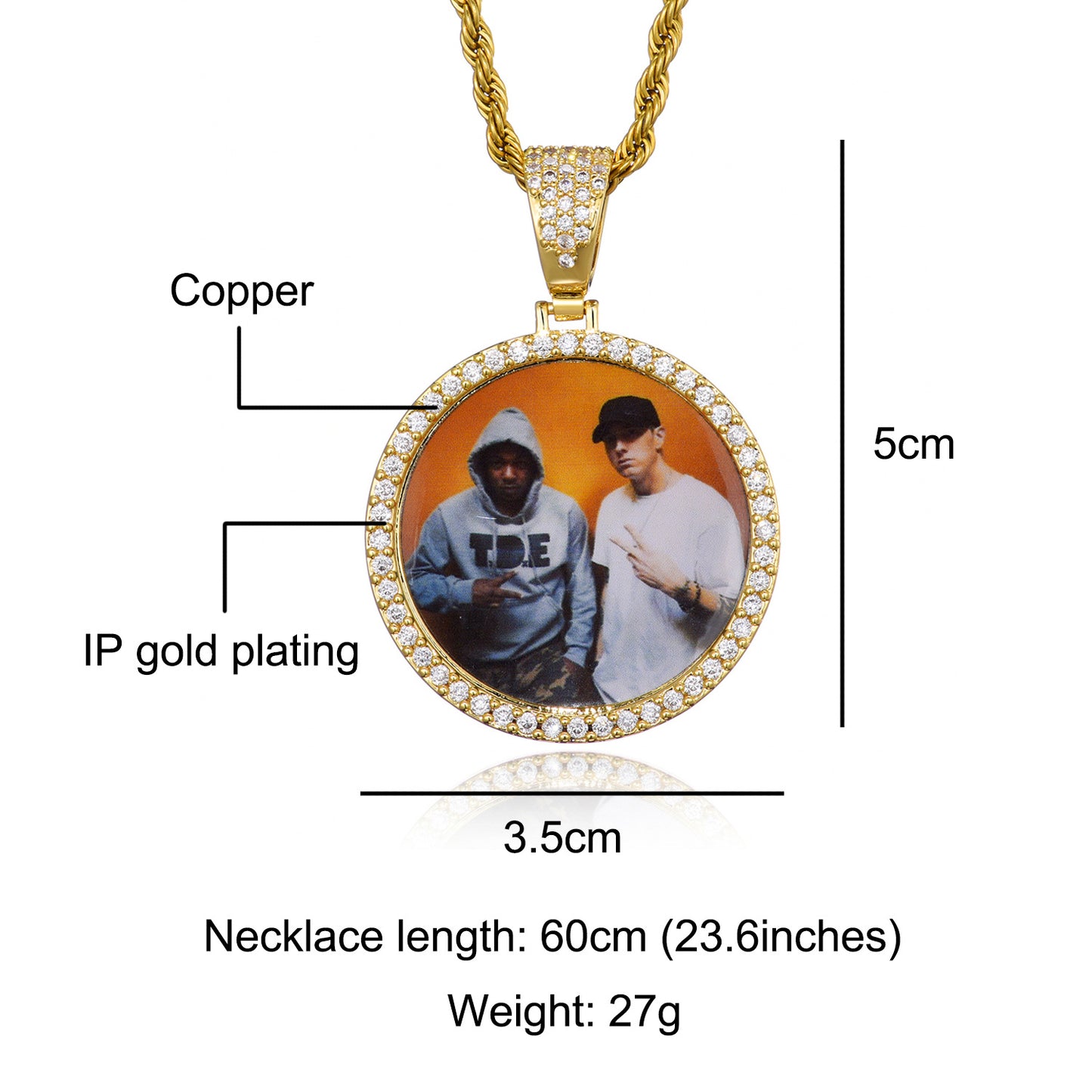 Diamond Round Plate Hip Hop Frame Pendants