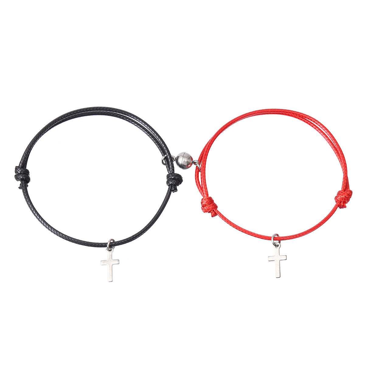 Women's & Men's Cross Shelf Round Magnet Wax Rope Couple Pair Bracelets