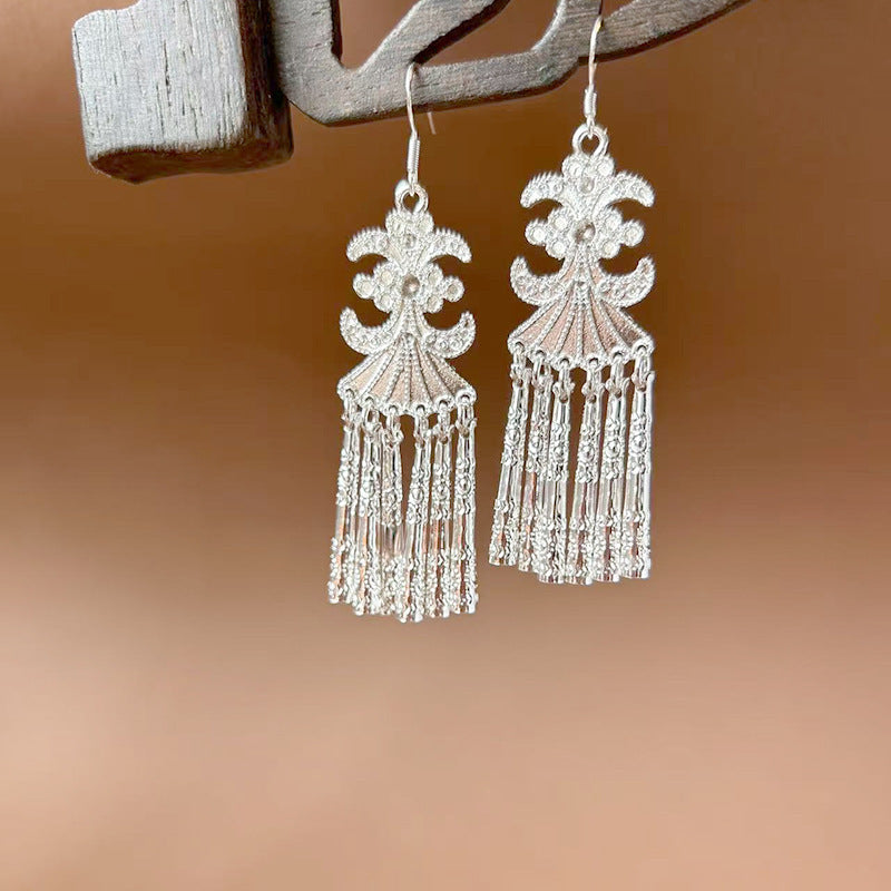Sier Ethnic Style Peacock Retro Ear Hook Vintage Scenic Spot Earrings