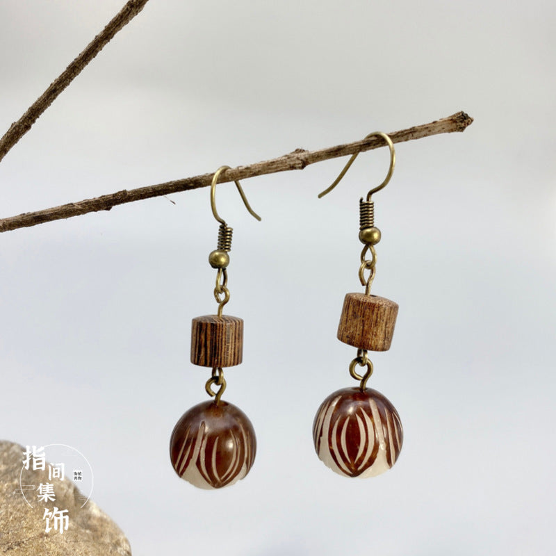 Root Carved Retro Ethnic Style Creative Earrings