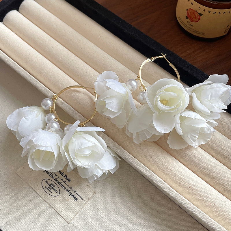 Dopamine Vacation Style Sier Needle Bead Flower Delicate Indie Earrings