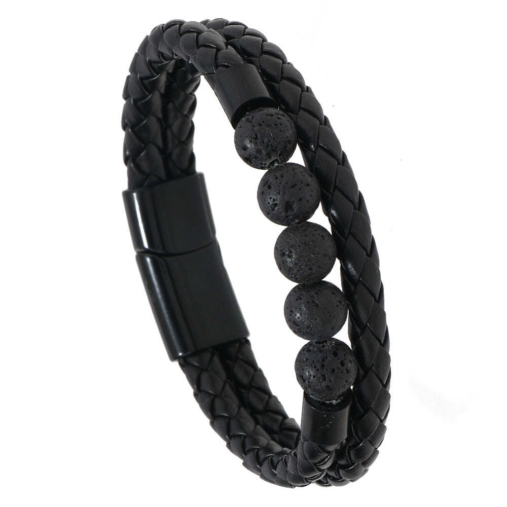 Men's Retro Simple Woven Natural Stone Leather Bracelets