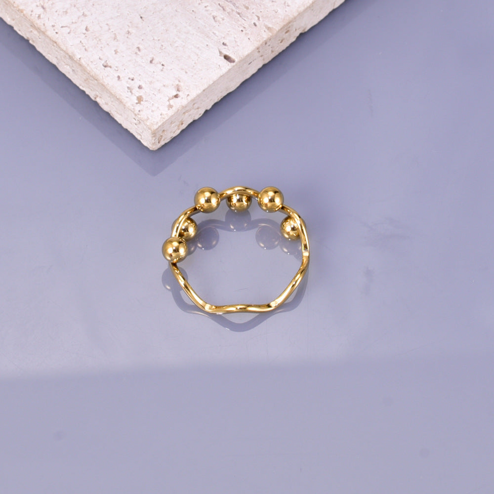 Steel Female Fashion Personality Design Wave Bead Temperament Ring