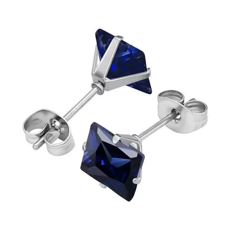 Niche Stainless Steel Square Zircon Color Zirconium Earrings