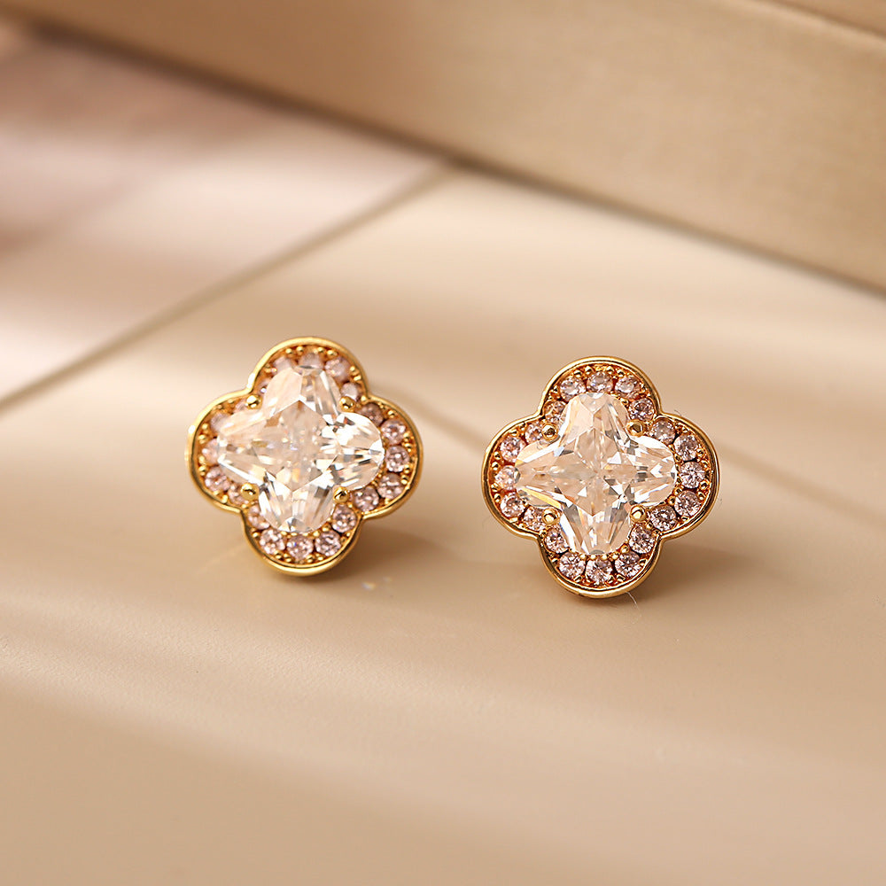 Clover Zircon Retro Style Fashion Exquisite Petite Female Stud Earrings
