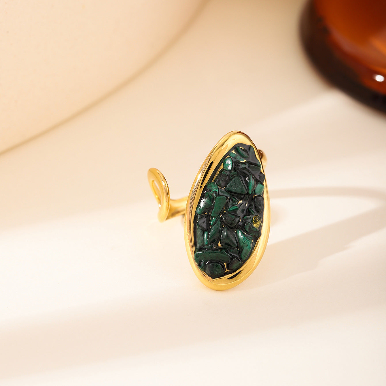 Stone Geometric Stainless Steel Gold Plated Simple Ring