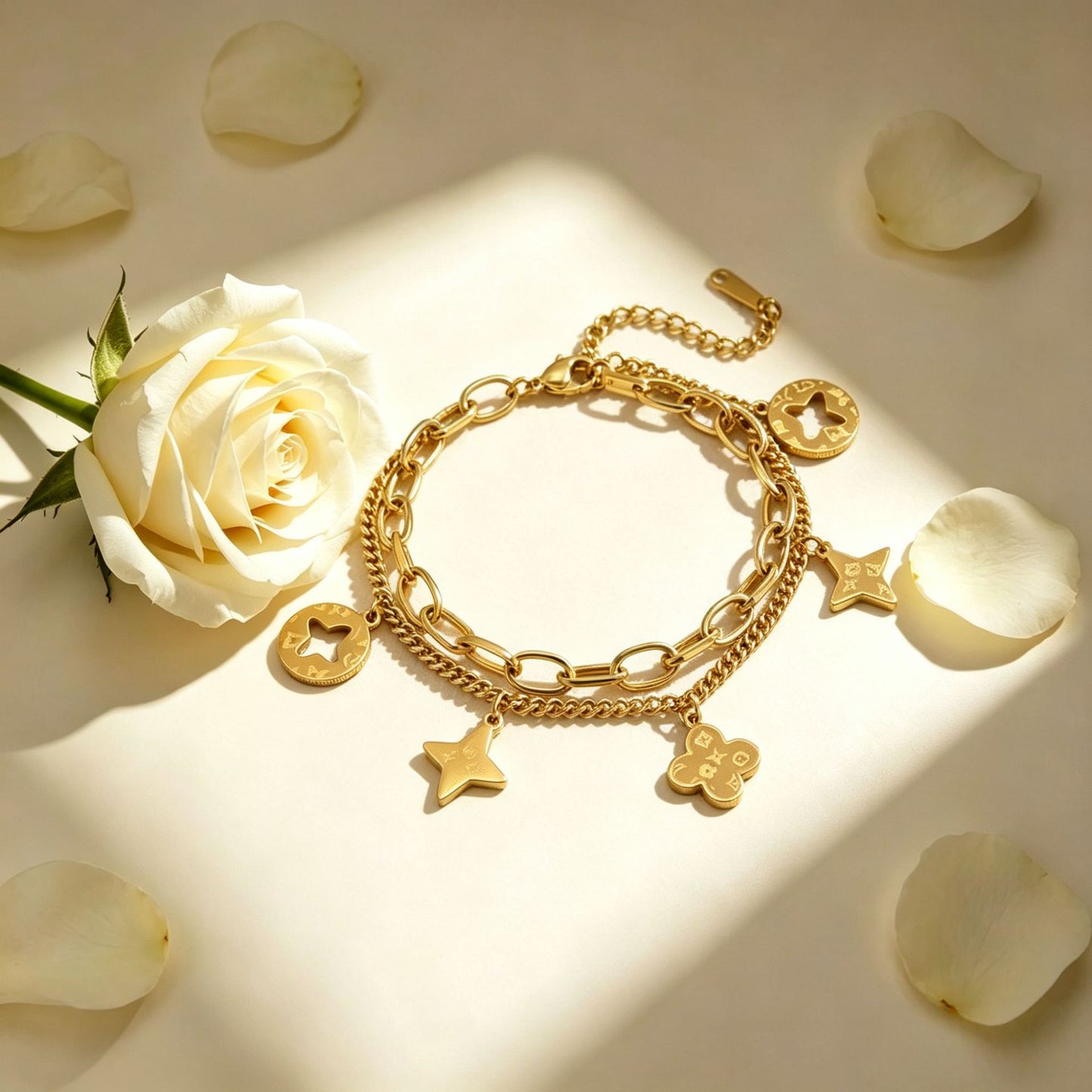 Golden Hollow Four-leaf Clover Tassel Titanium Steel Does Bracelet