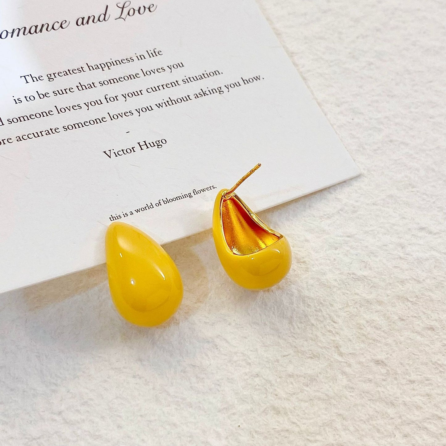 Plated Real Gold Ginger Flower Enamel Drip Glazed Female Sweet Earrings