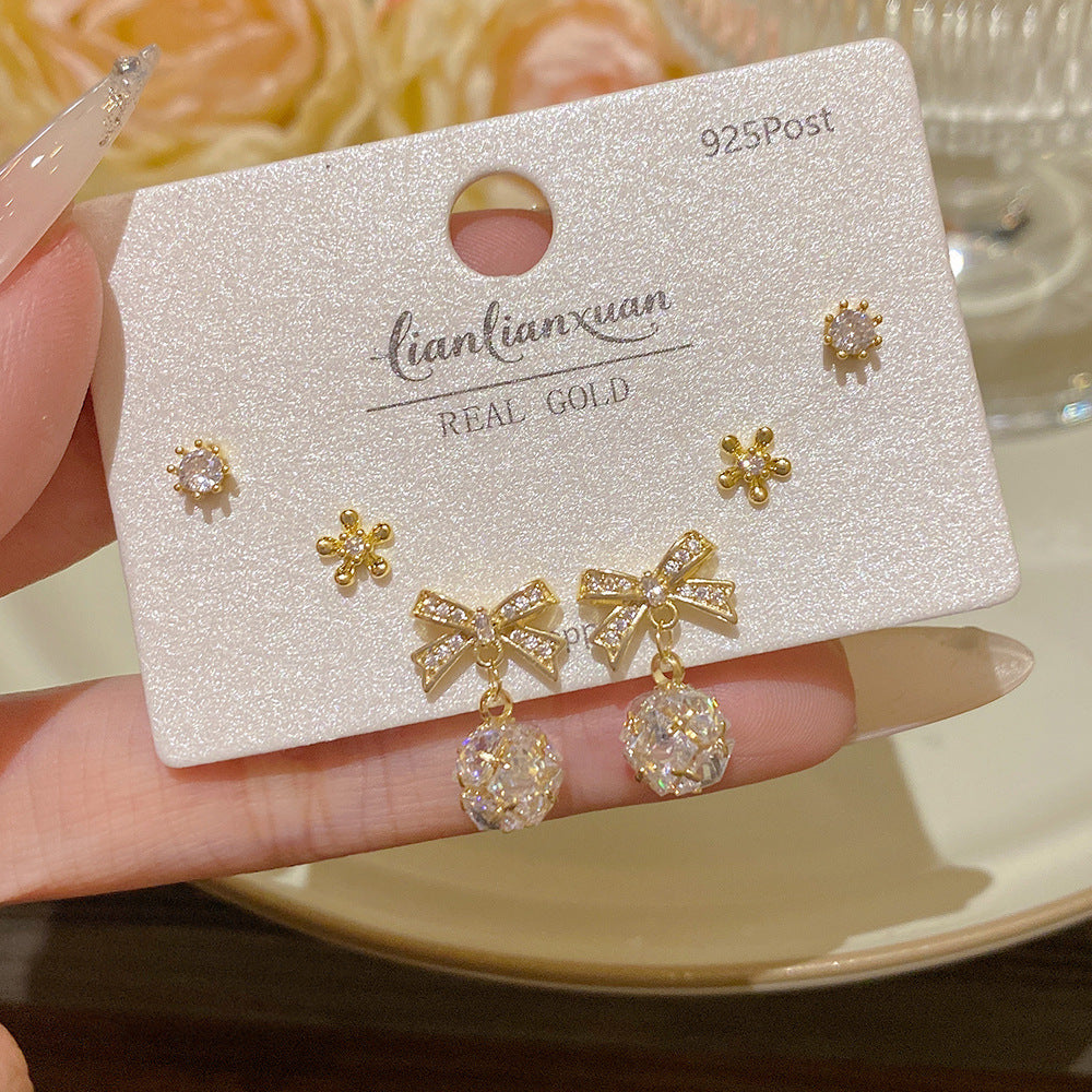 Women's Needle One Card Three Pairs Earings Small Delicate Summer High-grade Stud Earrings