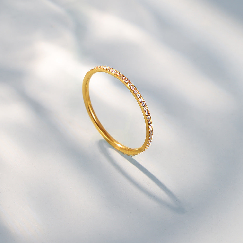 Daily Simple Style Micro Rhinestone Stainless Steel Gold-plated Rings