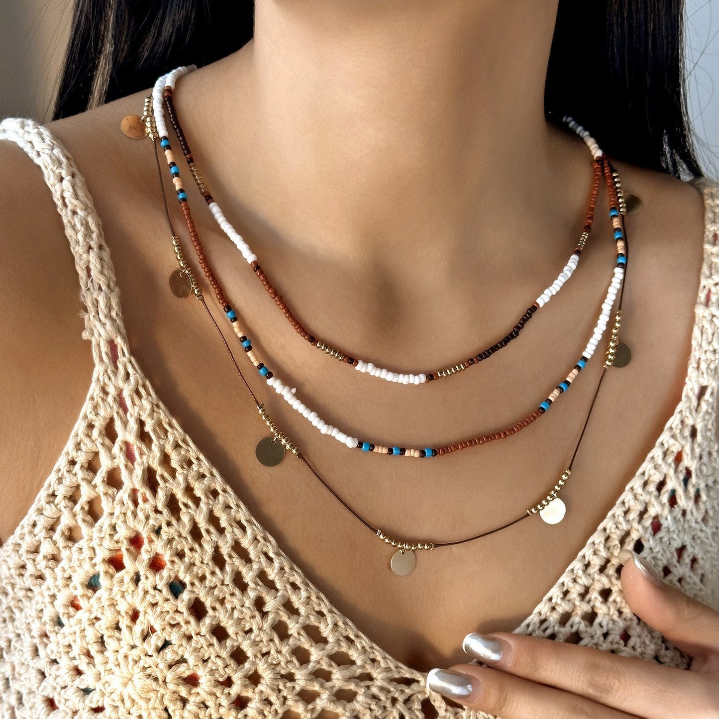 Round Bead Twin Versatile Summer Clavicle Chain Necklaces