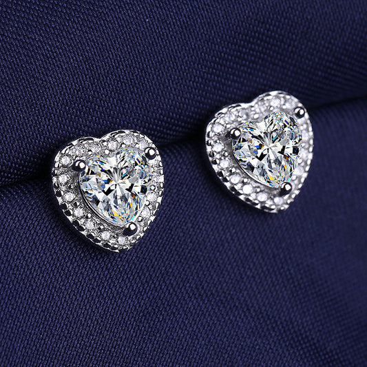 Women's Heart-shaped Artificial Diamond For Super Flash Zircon Light Stud Earrings