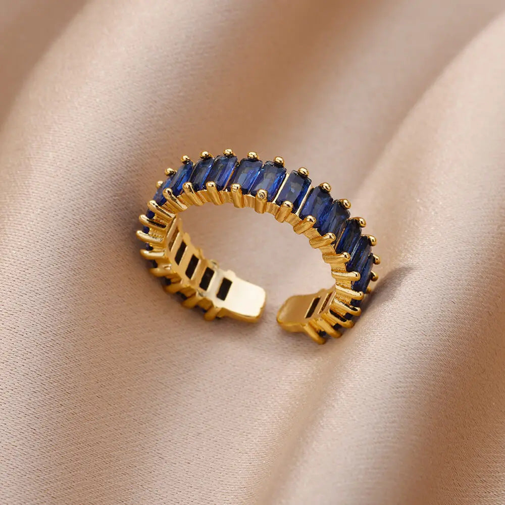 Luxury Gold Copper Plating Cubic Green Zircon Crystal Ring