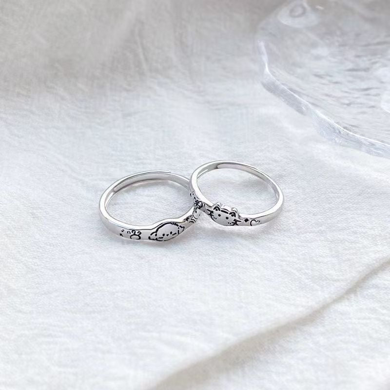 Cute Fun Dogs Cats Couple Iti Cartoon Creativity Adjustable High Ring
