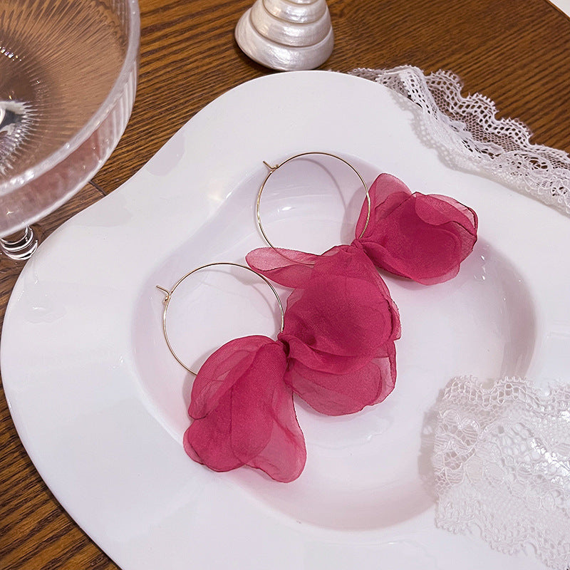 Women's Indie Pop Style Pink Lace Flower Summer High Sense Sweet Earrings