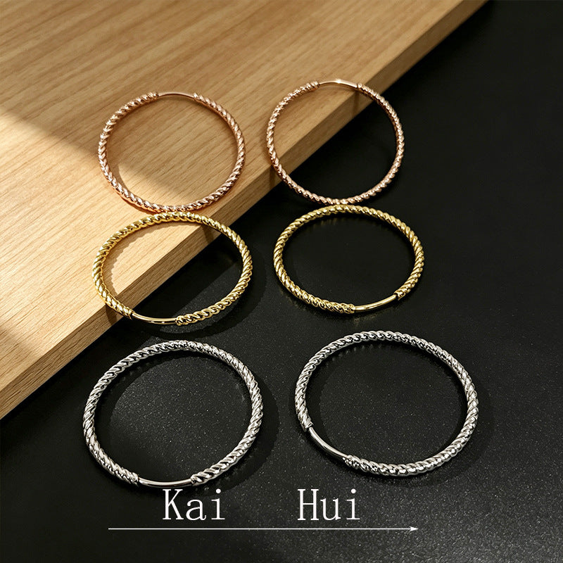 Steel Light Luxury Female Meteor Shower Twill Circle Large Hoop Earrings