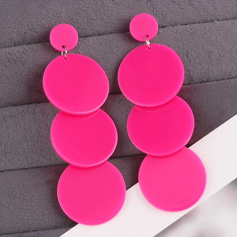 Design Sense Long Stitching Color Three-piece Wafer Acrylic Earrings