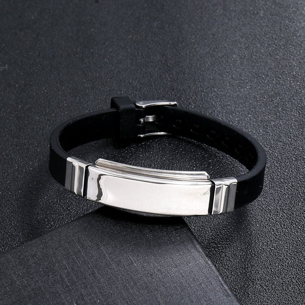 Men's Stainless Steel Light Plate Silicone Wristband Bracelet