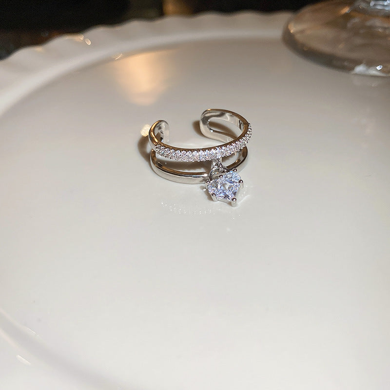 Women's Shining Diamond Snake-shaped Sier Open Advanced Texture Simple Trendy Cool Ring