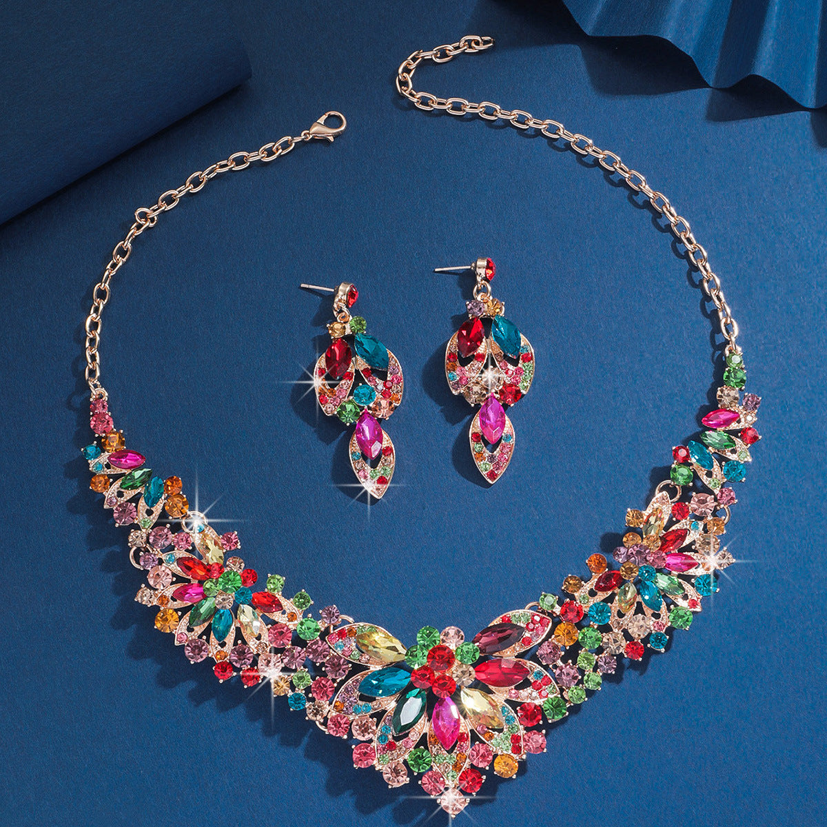 Dress Full Diamond Flower Crystal Elegant Jewelry Set