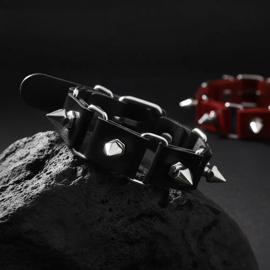 Unique Punk Style Pointed Rivet Leather Adjustable Trendy Hip Hop Bracelet