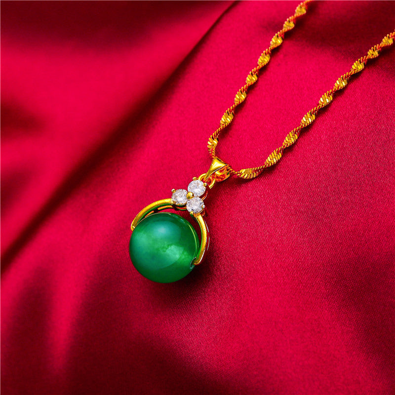 Placer Gold Peacock Imitation Green Chalcedony Female Copper Pendants