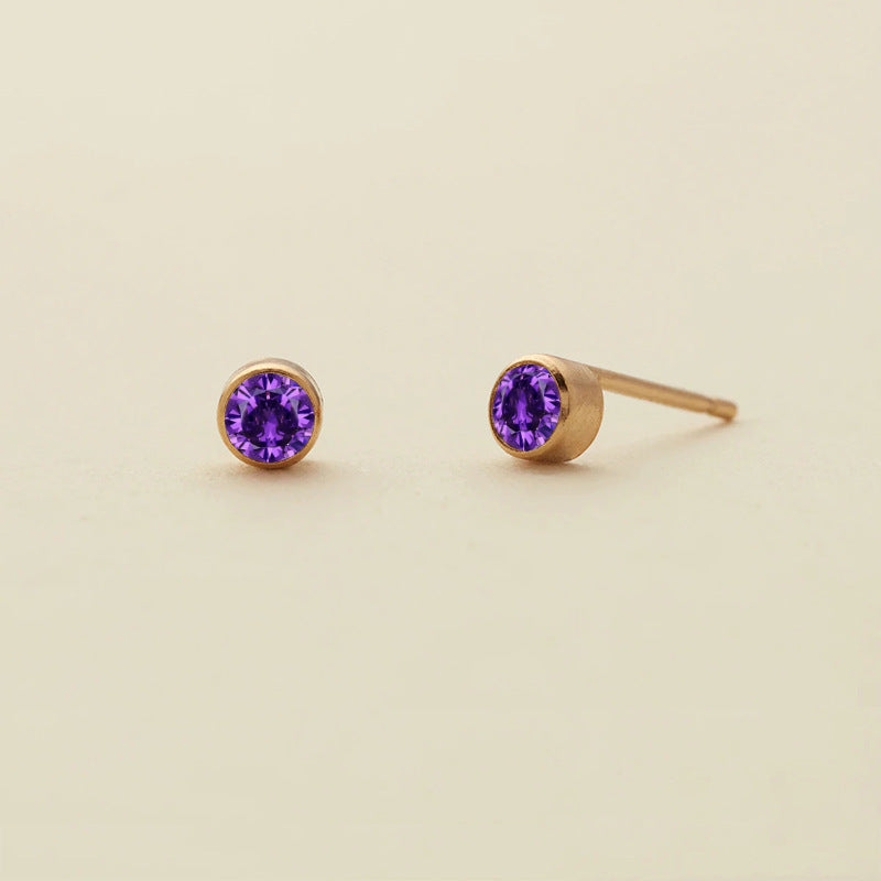 Rhinestone Color Niche Stainless Steel Gold Plated Ear Stud Earrings